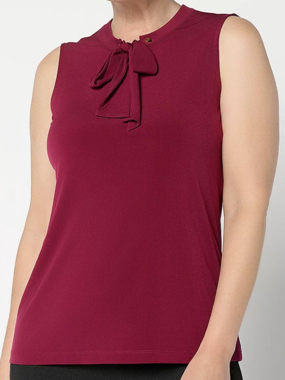 Susan Graver Liquid Knit Sleeveless Tie-Front Shell Top  16553
